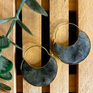 Anthropologie Crescent Stone Hoop Earrings